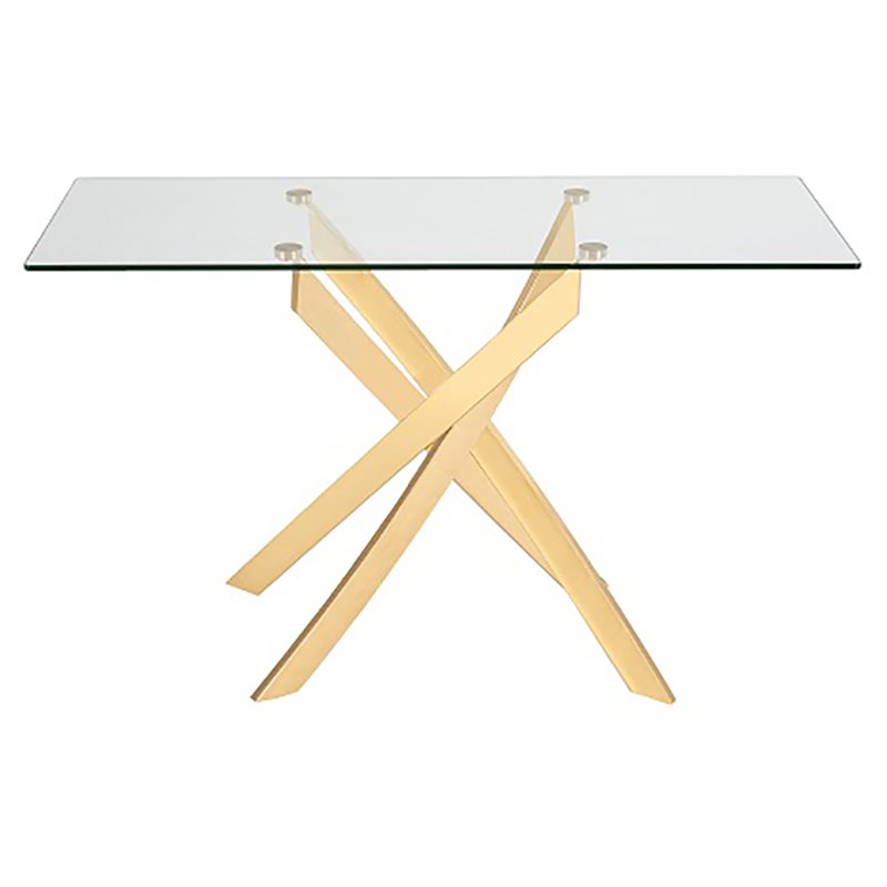 Pemberly Row Modern Glass Console Table with Gold Finish Stainless Steel Base