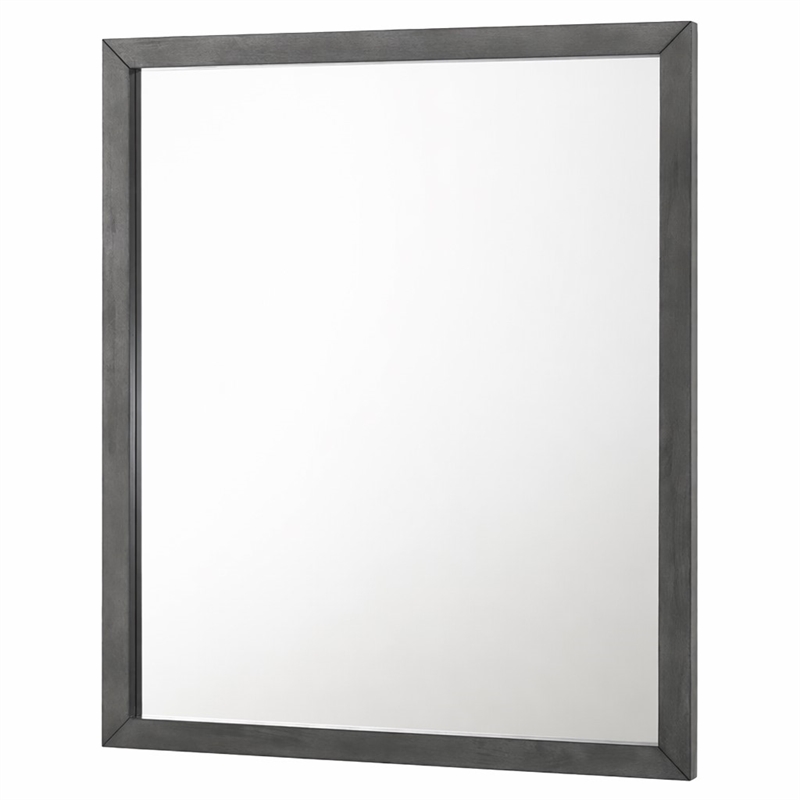 Pemberly Row Bryan Rectangular MDF and Glass Mirror in Wash Gray Clear