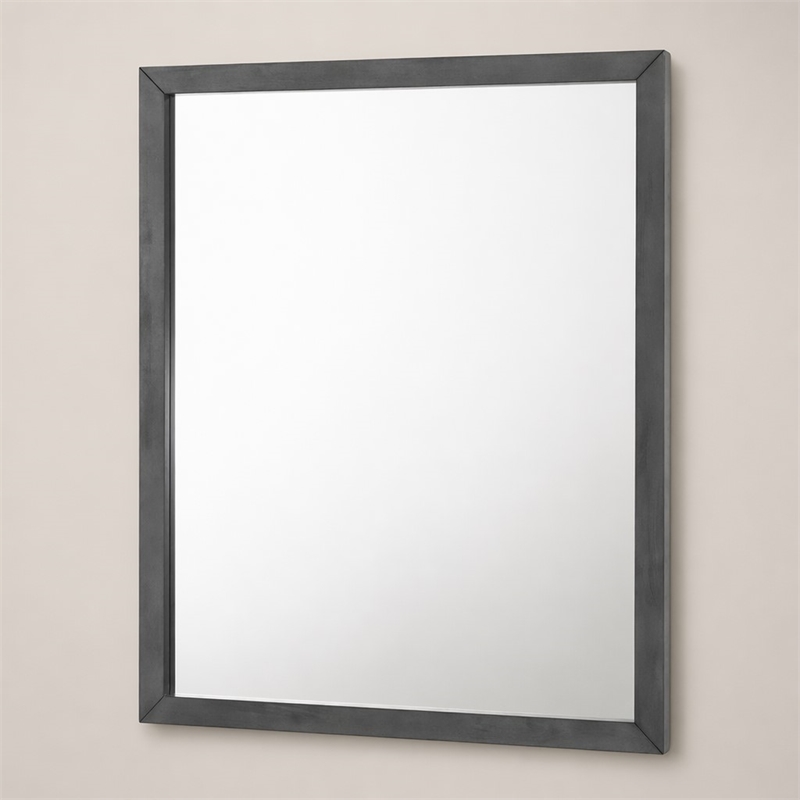 Pemberly Row Bryan Rectangular MDF and Glass Mirror in Wash Gray Clear