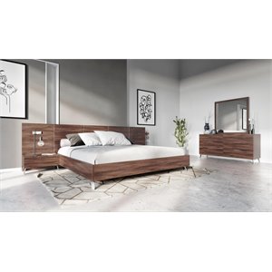Pemberly Row Queen Laminate Wood Bed in Walnut with Elongated Headboard