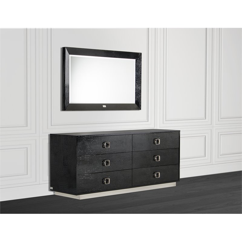 Pemberly Row 6-Drawer Modern Textured Dresser in Black Lacquer Finish
