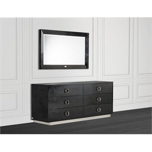Pemberly Row 6-Drawer Modern Textured Dresser in Black Lacquer Finish