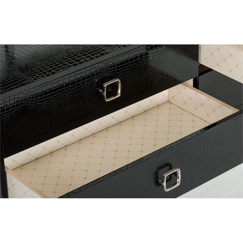 Pemberly Row 6-Drawer Modern Textured Dresser in Black Lacquer Finish