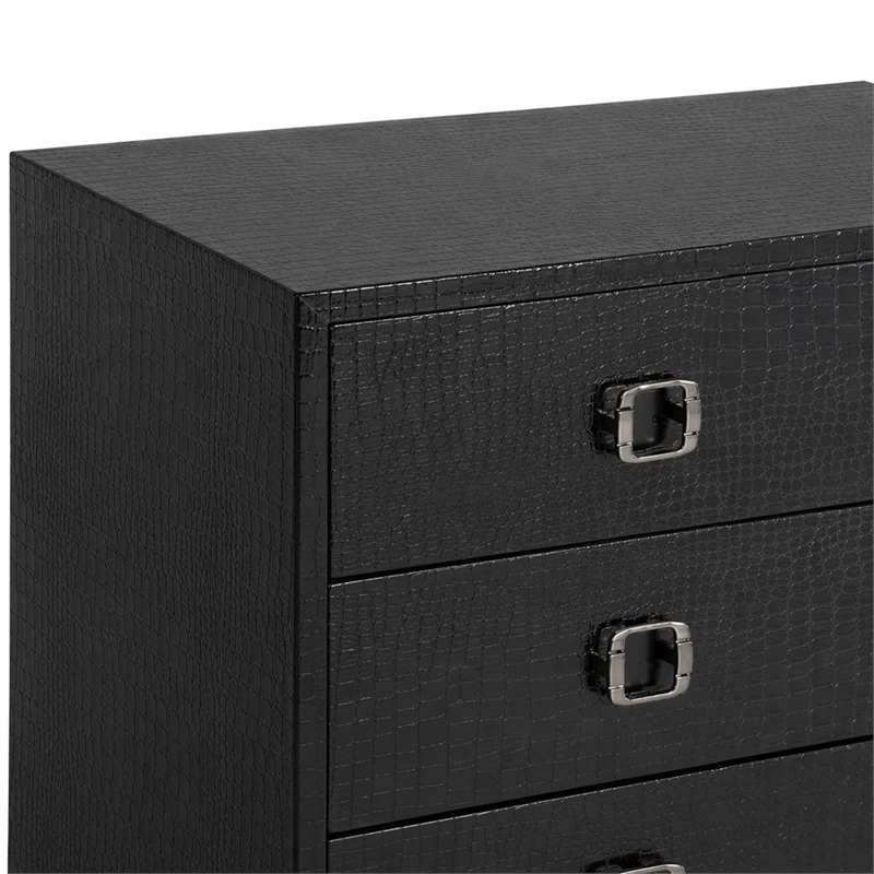 Pemberly Row 6-Drawer Modern Textured Dresser in Black Lacquer Finish