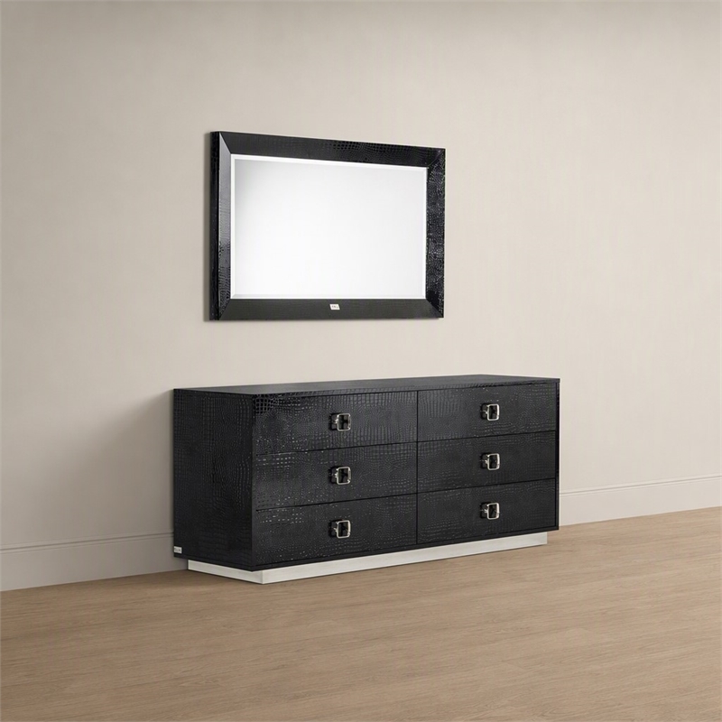 Pemberly Row 6-Drawer Modern Textured Dresser in Black Lacquer Finish