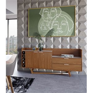 Pemberly Row Wood Veneer & Marble Buffet in Walnut and White