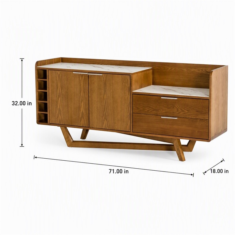 Pemberly Row Wood Veneer & Marble Buffet in Walnut and White