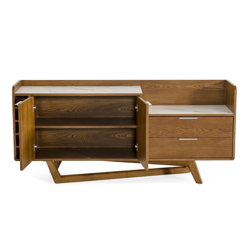 Pemberly Row Wood Veneer & Marble Buffet in Walnut and White