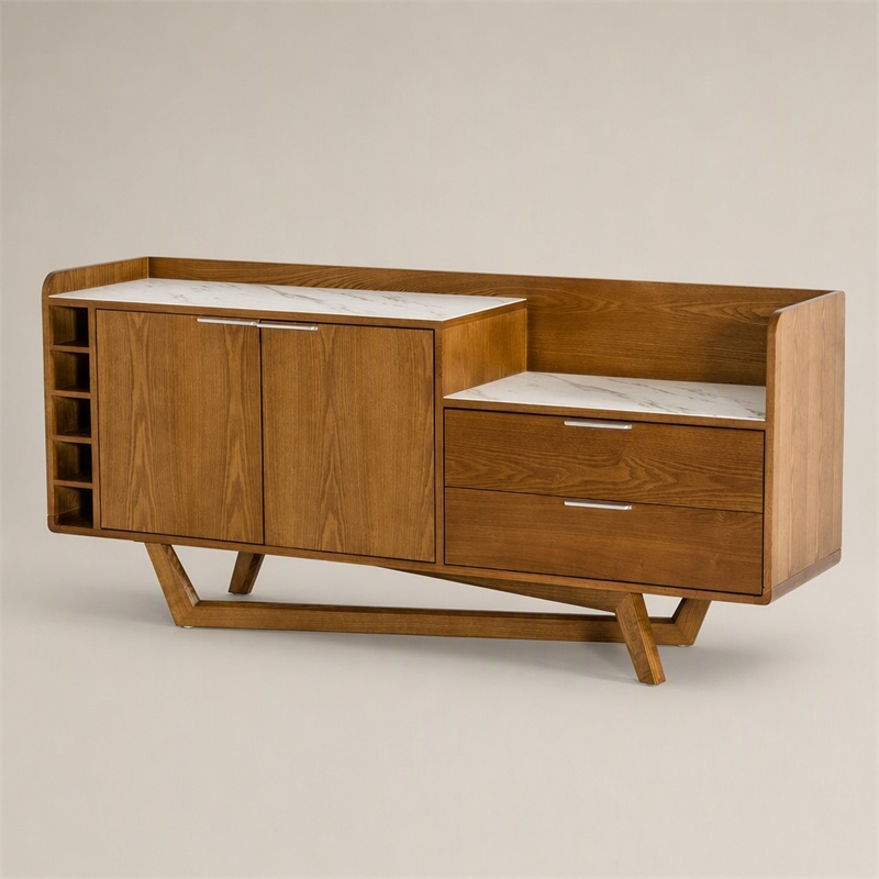 Pemberly Row Wood Veneer & Marble Buffet in Walnut and White
