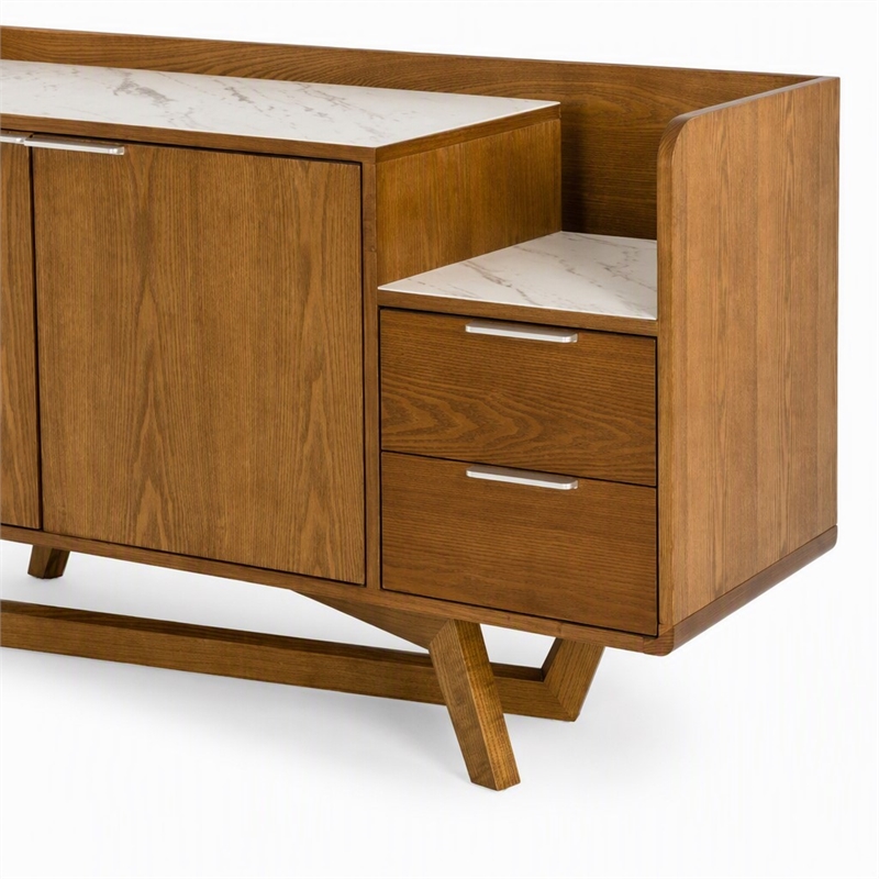 Pemberly Row Wood Veneer & Marble Buffet in Walnut and White
