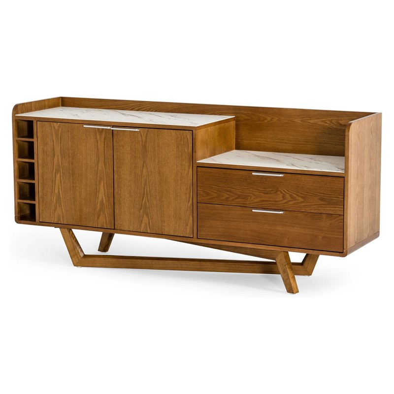 Pemberly Row Wood Veneer & Marble Buffet in Walnut and White