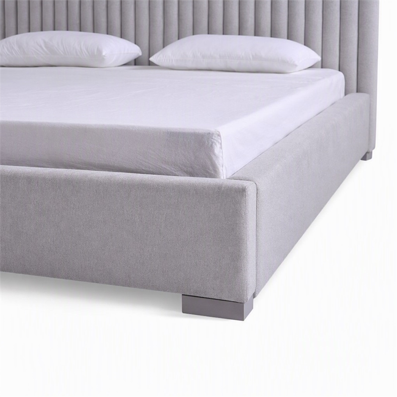 Pemberly Row Grey Linen Upholstered King Platform Bed with Square Legs