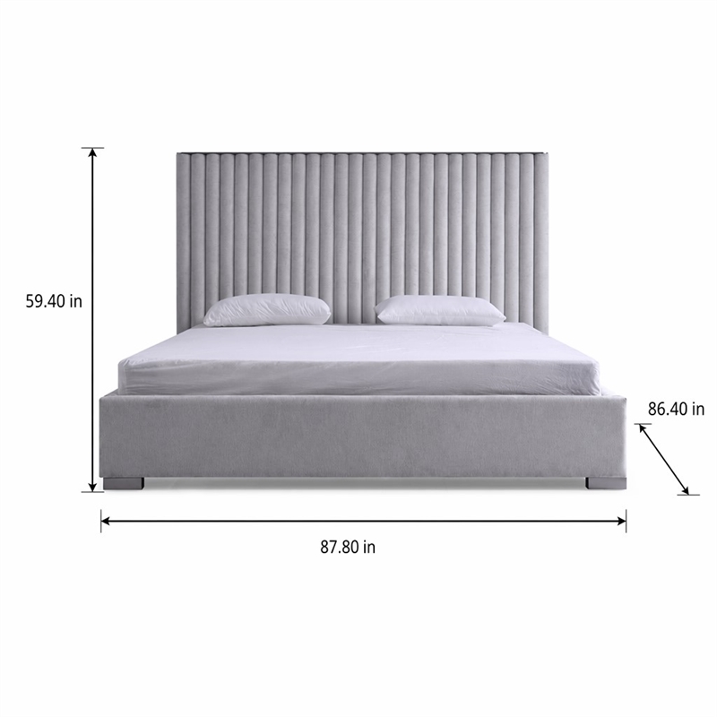Pemberly Row Grey Linen Upholstered King Platform Bed with Square Legs