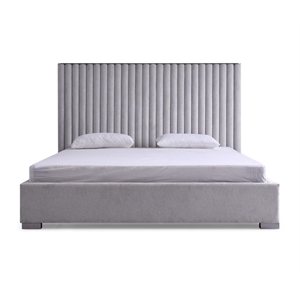 Pemberly Row Grey Linen Upholstered King Platform Bed with Square Legs