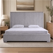 Pemberly Row Grey Linen Upholstered King Platform Bed with Square Legs