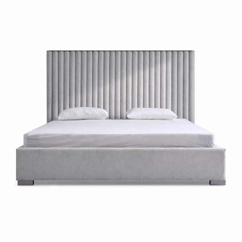 Pemberly Row Grey Linen Upholstered King Platform Bed with Square Legs