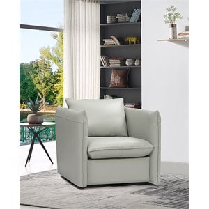 Pemberly Row Modern Leather Swivel Accent Chair with Metal Base in Gray