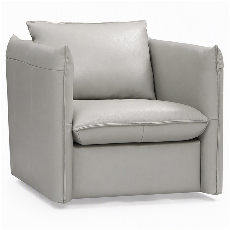 Pemberly Row Modern Leather Swivel Accent Chair with Metal Base in Gray
