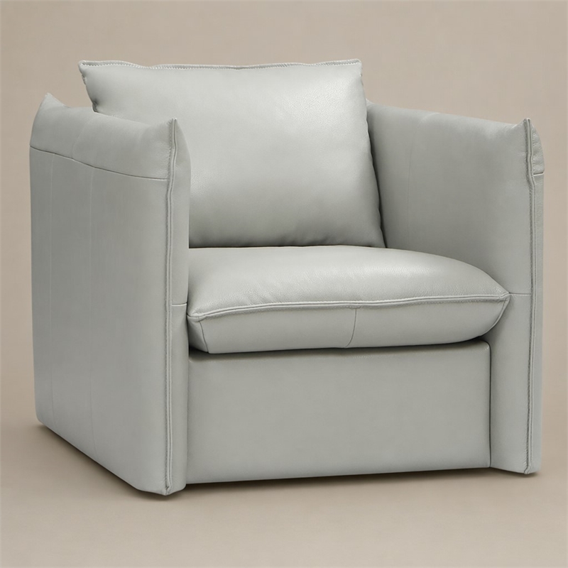 Pemberly Row Modern Leather Swivel Accent Chair with Metal Base in Gray