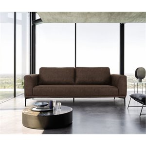Pemberly Row Contemporary Sofa in Brown Fabric with Black Metal Legs