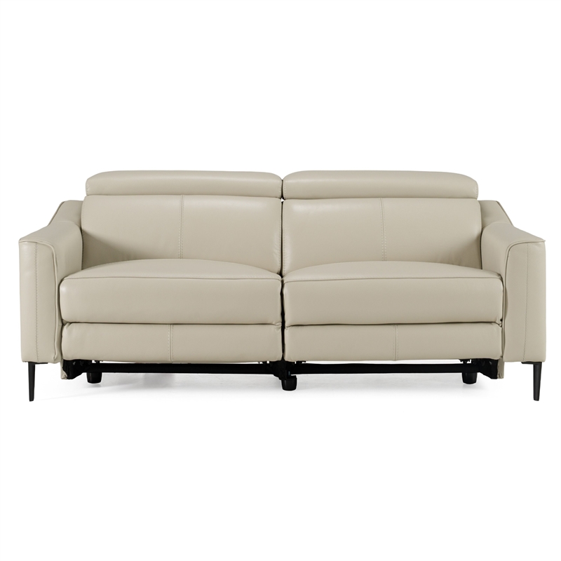 Pemberly Row Modern Leather Sofa with Recliners & Metal Legs in Grey
