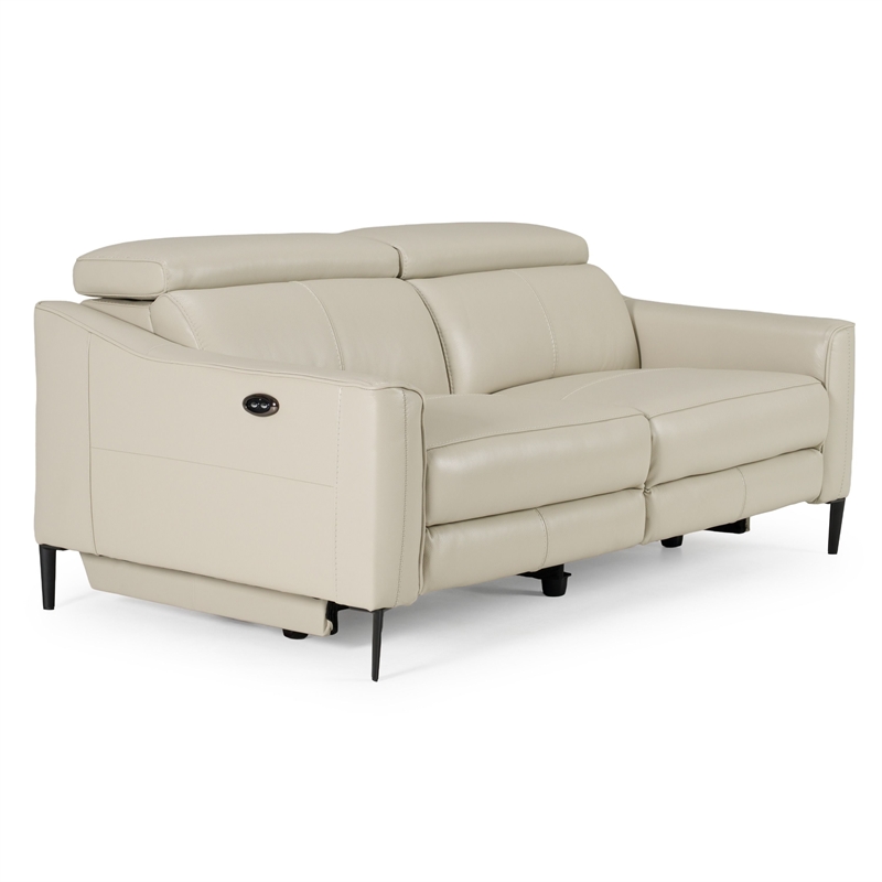Pemberly Row Modern Leather Sofa with Recliners & Metal Legs in Grey