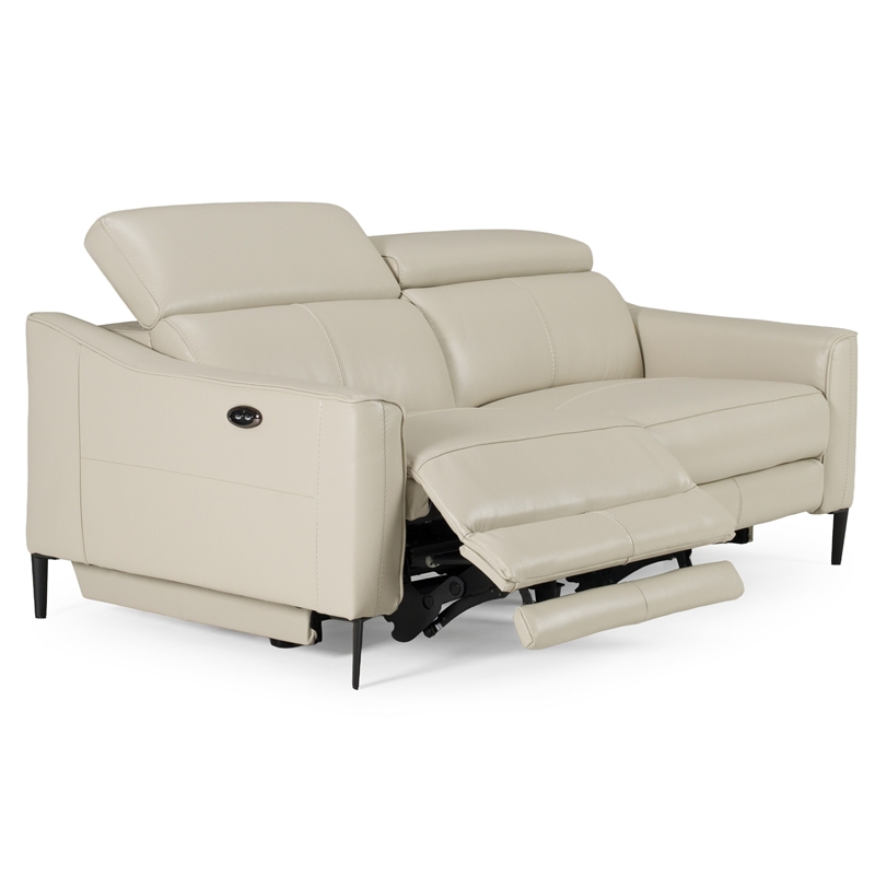 Pemberly Row Modern Leather Sofa with Recliners & Metal Legs in Grey