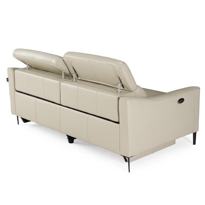 Pemberly Row Modern Leather Sofa with Recliners & Metal Legs in Grey