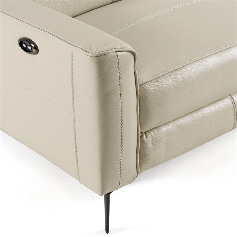 Pemberly Row Modern Leather Sofa with Recliners & Metal Legs in Grey