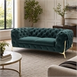 Pemberly Row Transitional Velour Loveseat with Tufting in Emerald Green