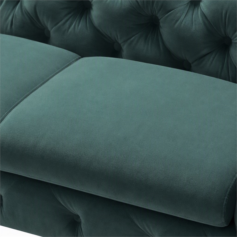 Pemberly Row Transitional Velour Loveseat with Tufting in Emerald Green