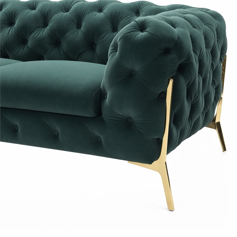 Pemberly Row Transitional Velour Loveseat with Tufting in Emerald Green