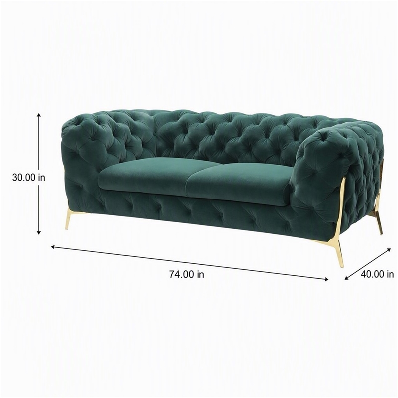 Pemberly Row Transitional Velour Loveseat with Tufting in Emerald Green