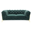 Pemberly Row Transitional Velour Loveseat with Tufting in Emerald Green