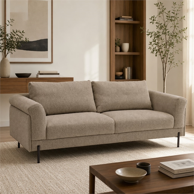 Pemberly Row Beige Polyester & Solid Wood Sofa with Titanium Legs