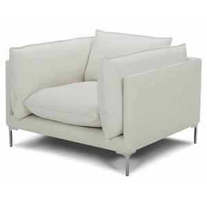 Pemberly Row Modern Leather Accent Chair in White with Chrome Legs