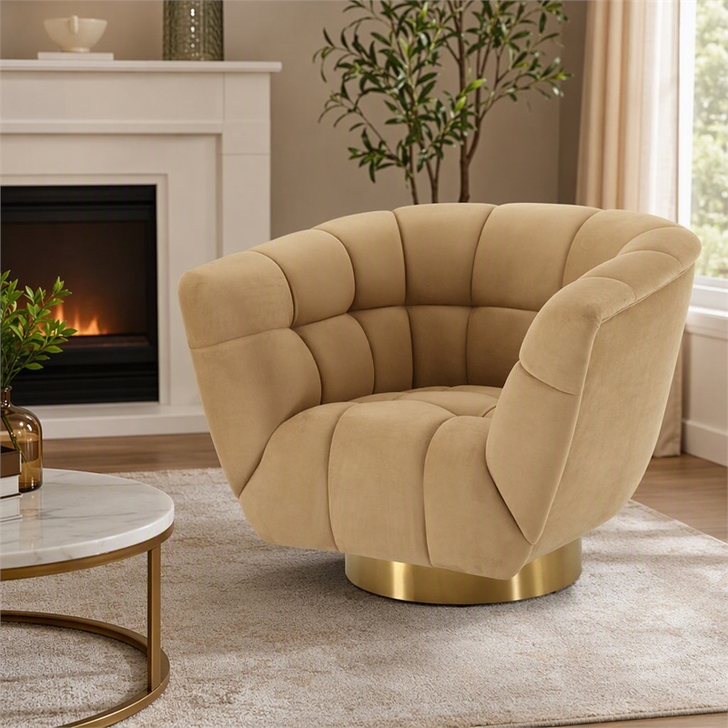 Pemberly Row Polyester Fabric Accent Chair in Mustard Yellow with Gold Base