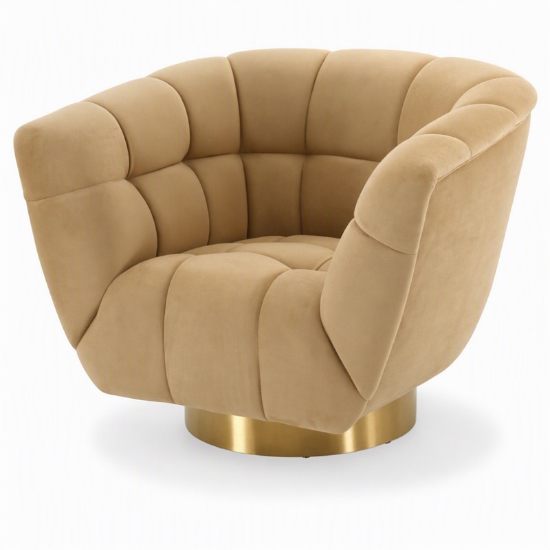 Pemberly Row Polyester Fabric Accent Chair in Mustard Yellow with Gold Base