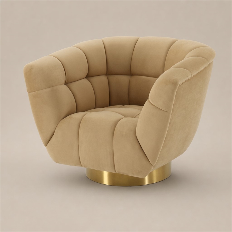 Pemberly Row Polyester Fabric Accent Chair in Mustard Yellow with Gold Base