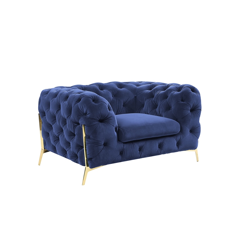 Pemberly Row Transitional Velvet Accent Chair in Blue with Gold Legs
