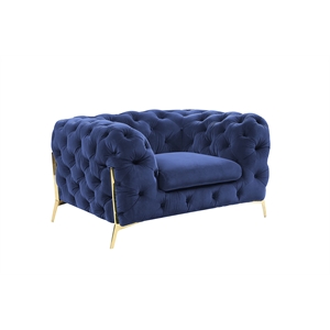 Pemberly Row Transitional Velvet Accent Chair in Blue with Gold Legs