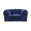 Pemberly Row Transitional Velvet Accent Chair in Blue with Gold Legs