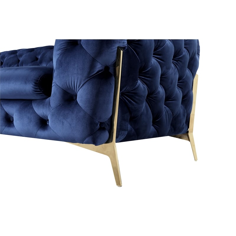 Pemberly Row Transitional Velvet Accent Chair in Blue with Gold Legs