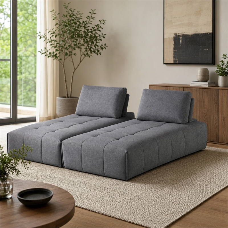 Pemberly Row Modular Gray Fabric Upholstered Sectional Sofa Set