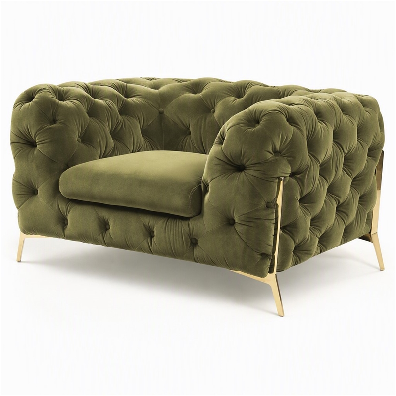Pemberly Row Transitional Velvet Accent Chair in Green with Gold Legs