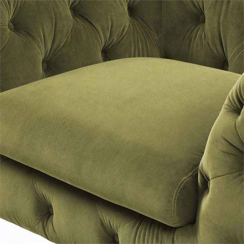 Pemberly Row Transitional Velvet Accent Chair in Green with Gold Legs