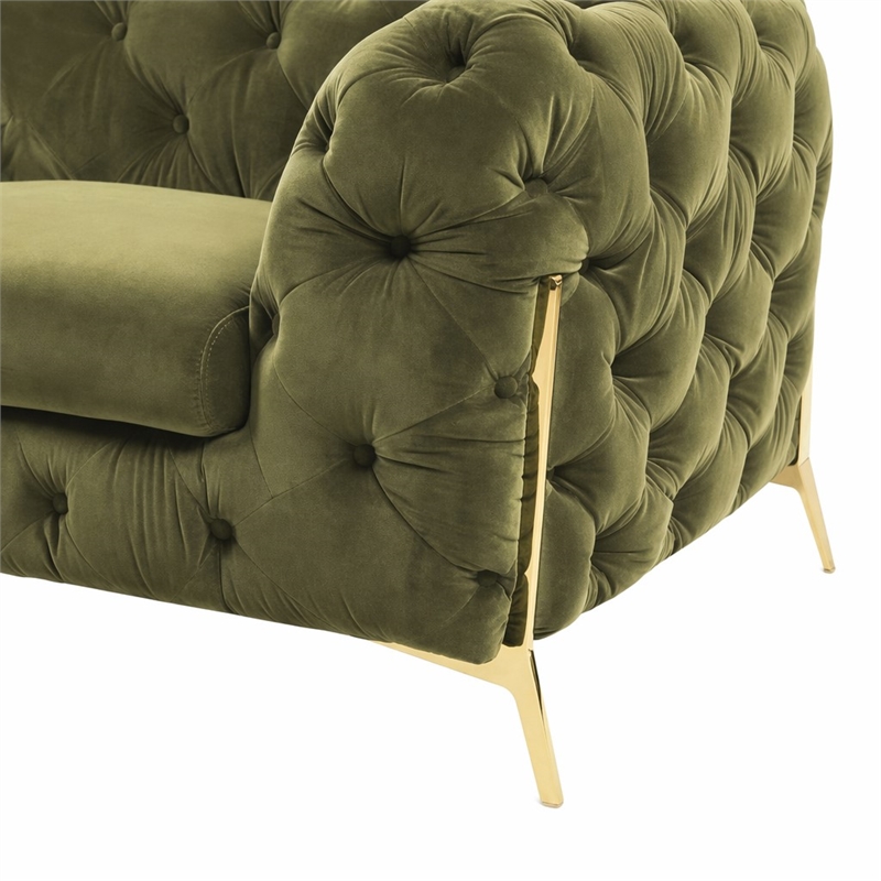 Pemberly Row Transitional Velvet Accent Chair in Green with Gold Legs