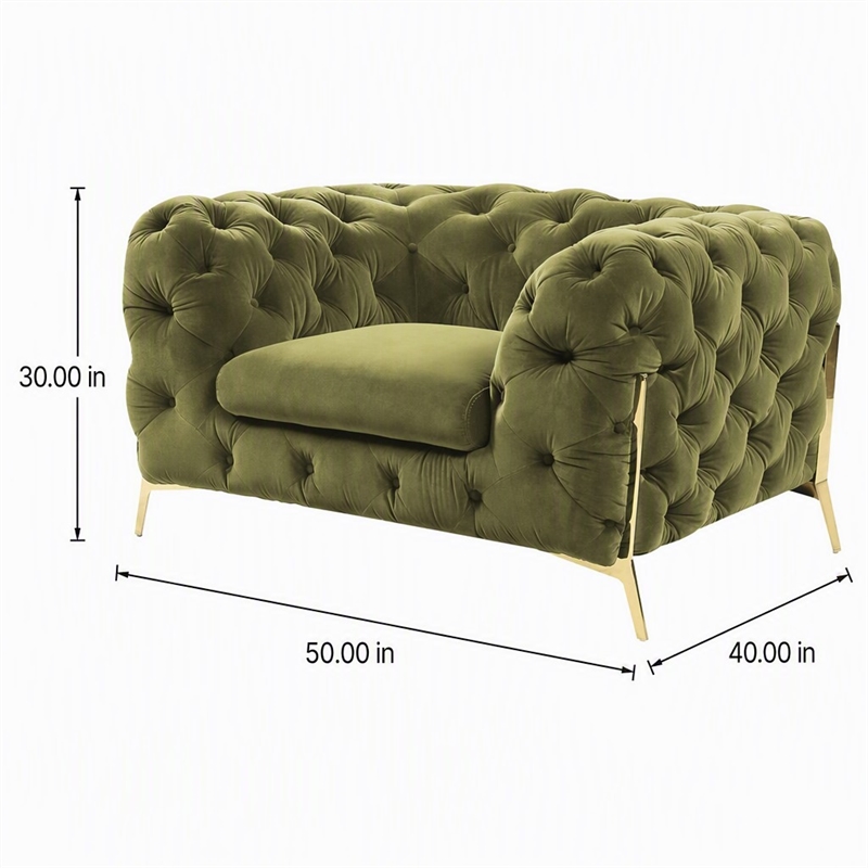 Pemberly Row Transitional Velvet Accent Chair in Green with Gold Legs