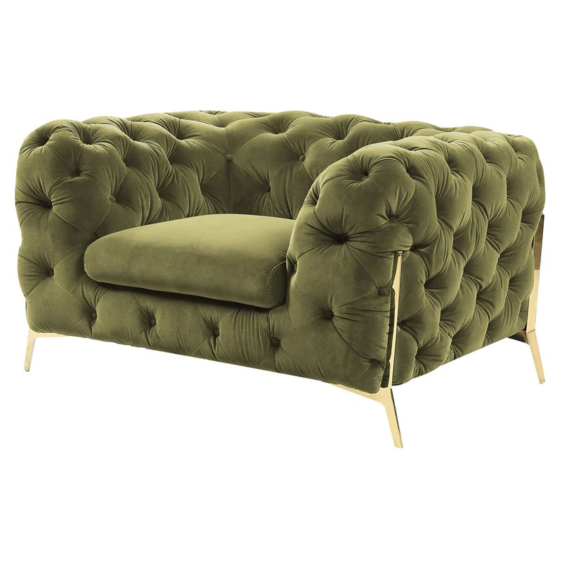 Pemberly Row Transitional Velvet Accent Chair in Green with Gold Legs