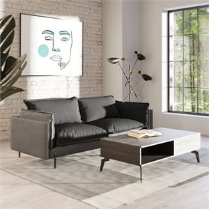 Pemberly Row Two-Tone Polyester Blend Sofa With Metal Accents in Gray